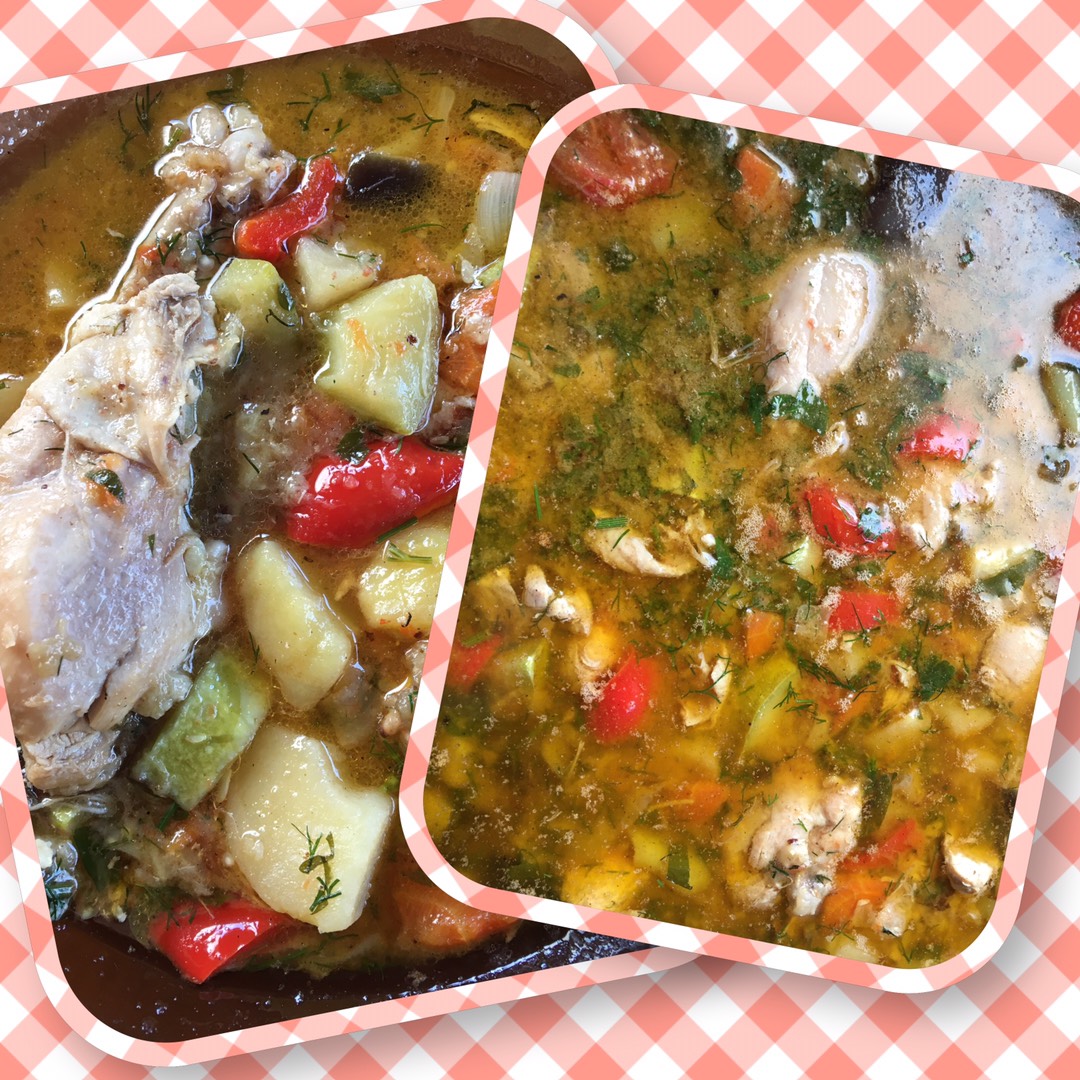 Ароматная курица с овощами на костре