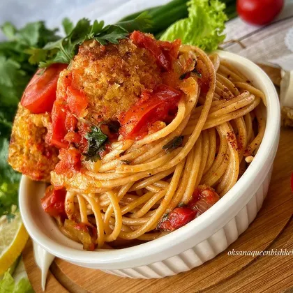 🐟Рыбные фрикадельки в имбирном соусе с томатными спагетти