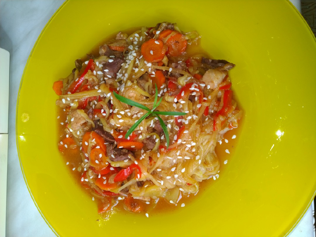 Овощи терияки с куриным мясом