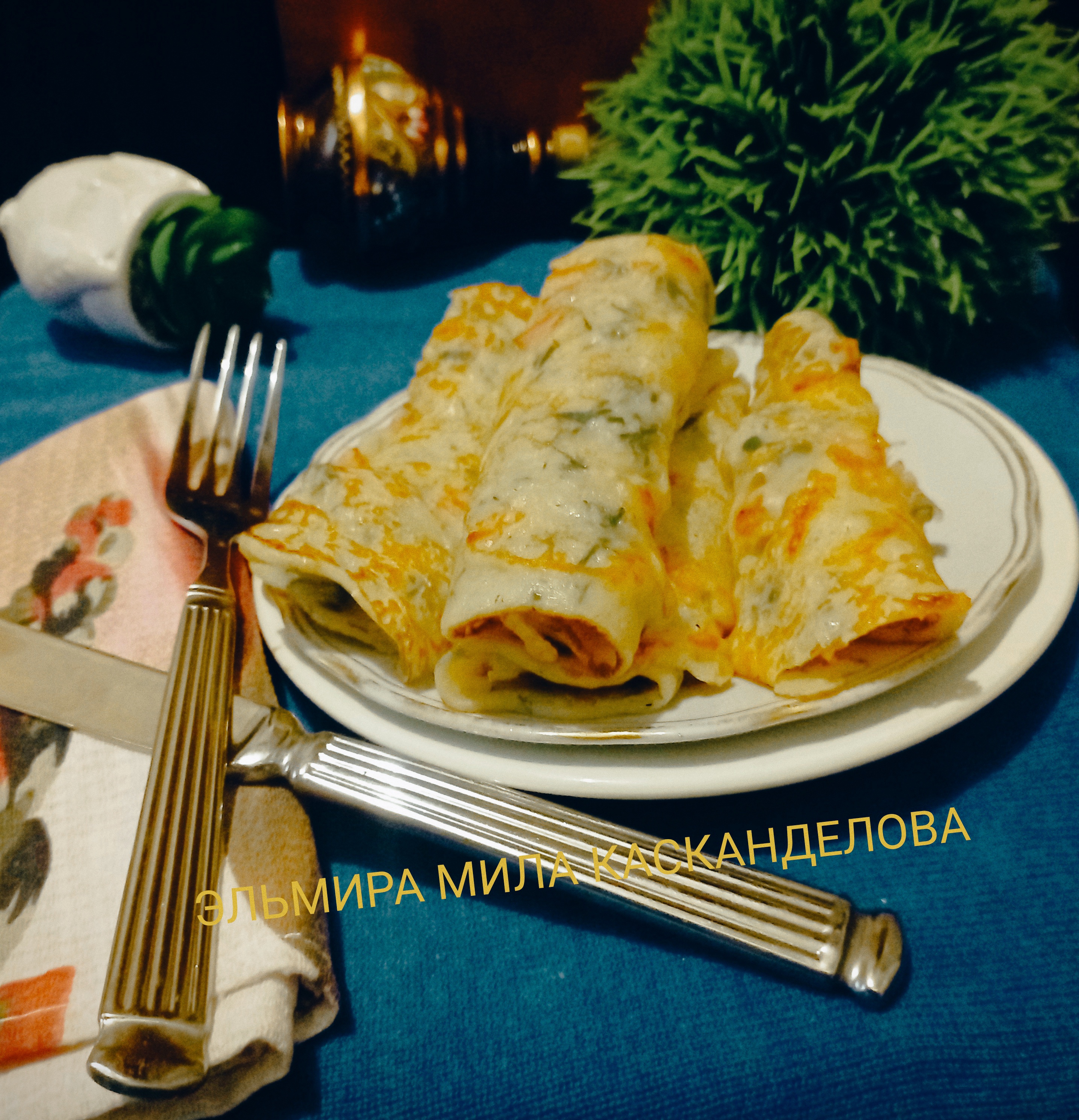 Блины с сыром и колбасой