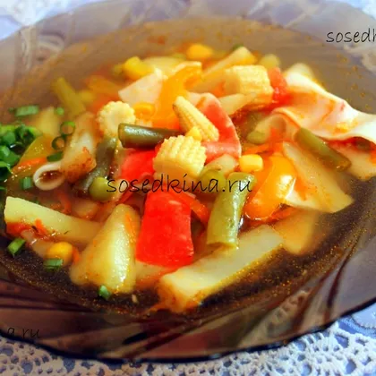 Суп с крабовыми палочками и овощами