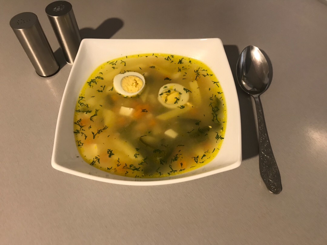 Суп овощной с яйцом и стручковой фасолью