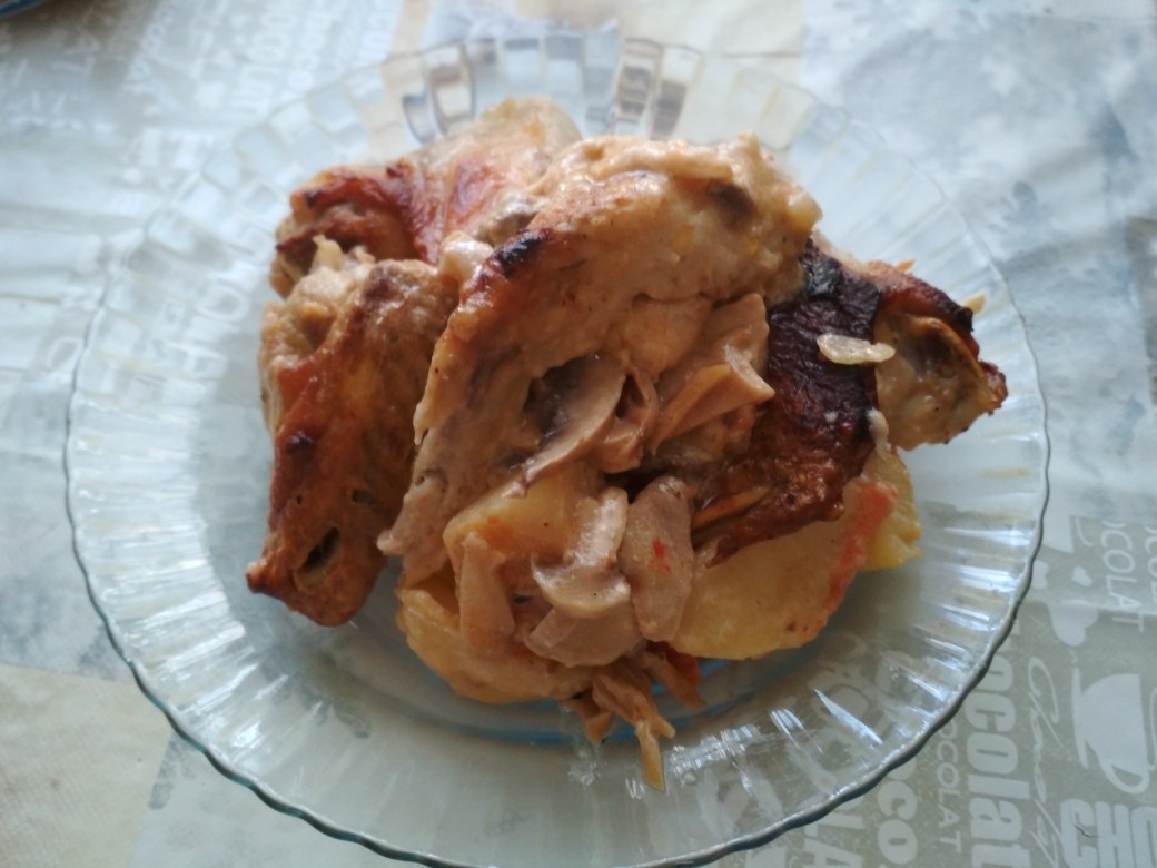 Нежные и сочные крылышки с картошкой и грибами в рукаве, рецепты с фото