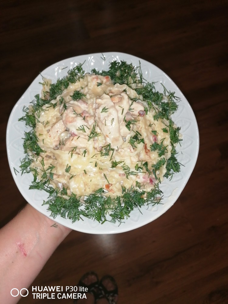 Паста Карбонара с куриным филе и беконом