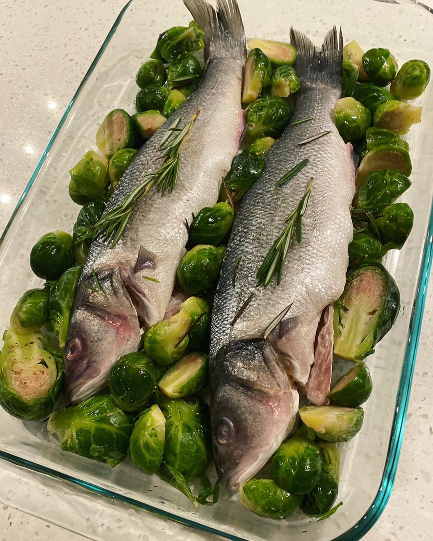 Сибас запечённый с брюссельской капустой🐟🥬