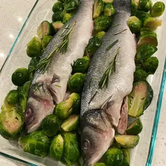 Сибас запечённый с брюссельской капустой🐟🥬