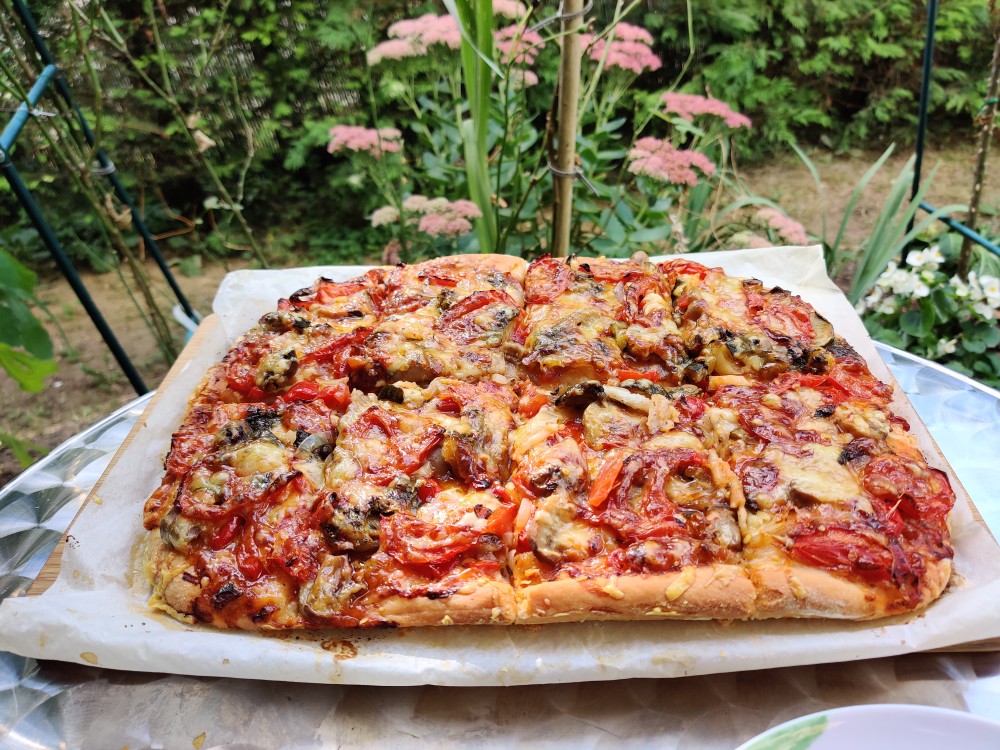 Пицца овощная, из теста домашнего