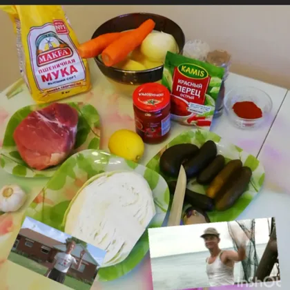 Супчик со свининой,солёными огурчиками и овощами