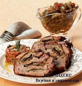 Запечённая шейка с овощами и грибным соте