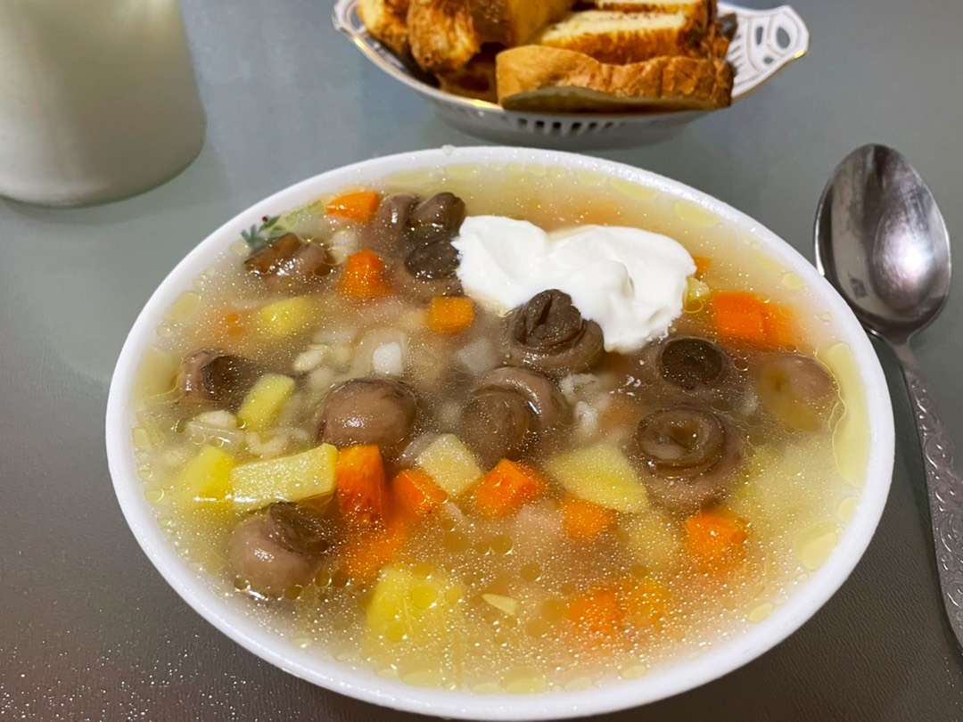 Суп с перловкой и замороженными грибами