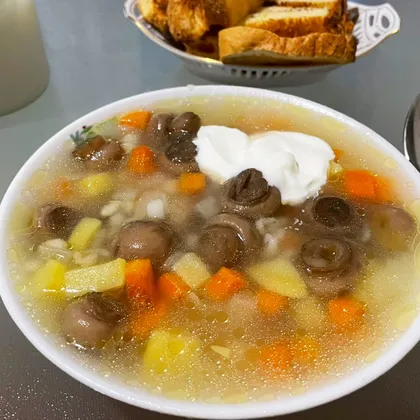 Суп с перловкой и замороженными грибами