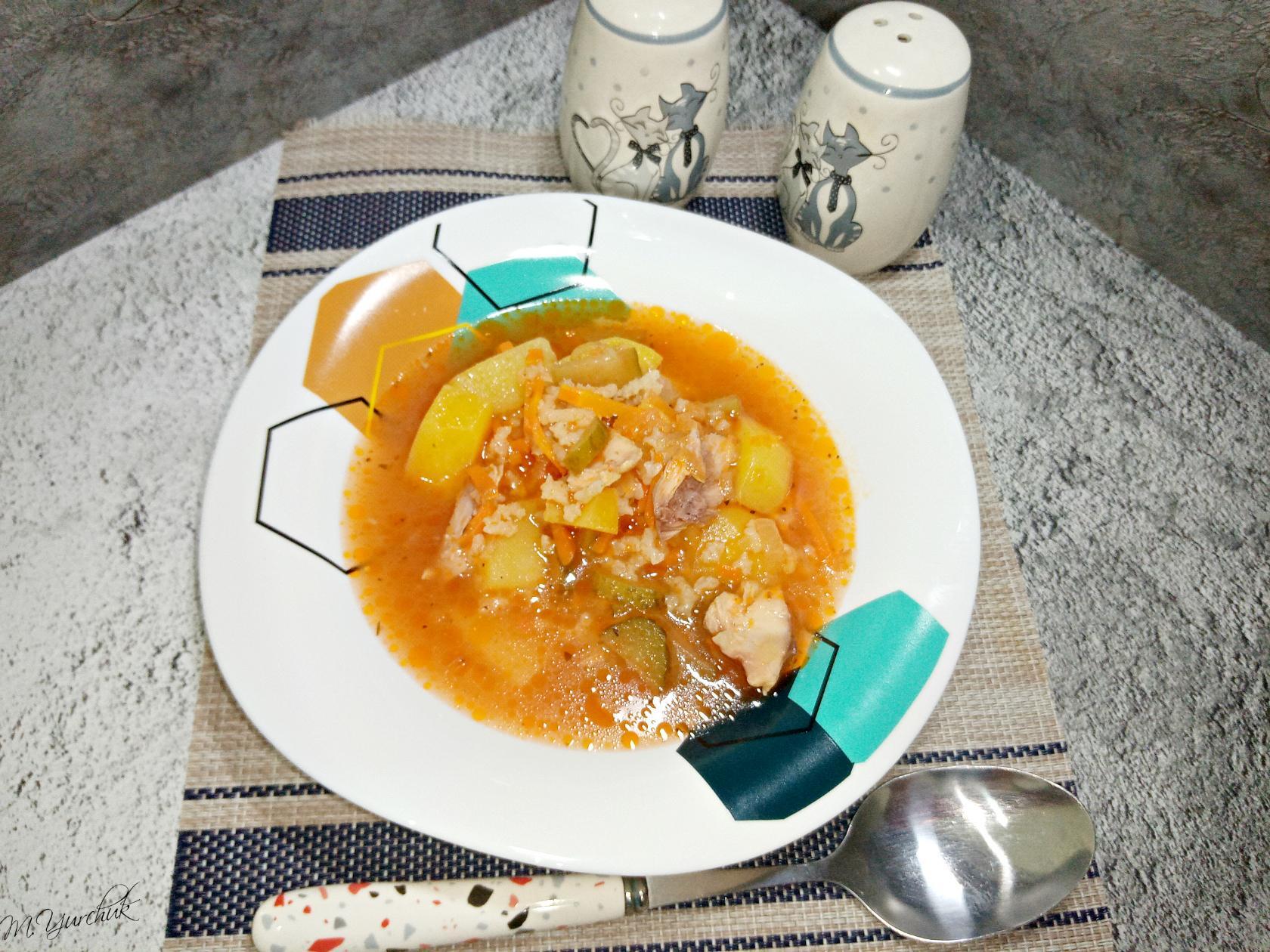 Рассольник с рисом и куриной грудкой